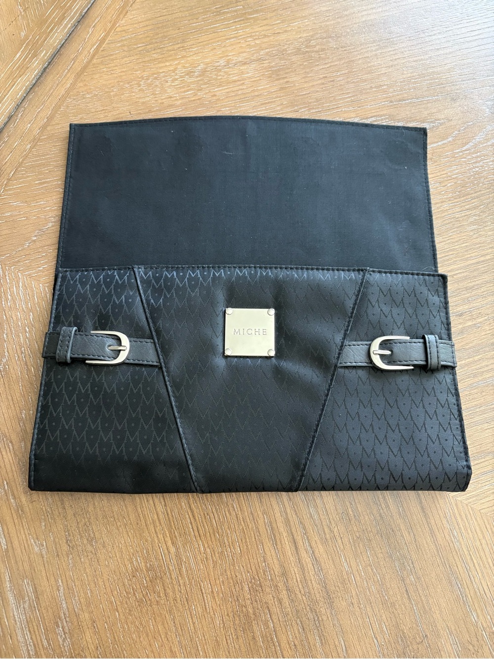 Miche Black Logo-Print Clutch with Silver Hardware